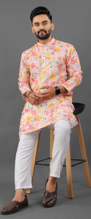 Beautiful latest designer linen cotton pink kurta pajama